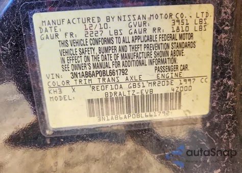 2011 Nissan Sentra 2.0 z USA, uszkodzony, nr VIN 3N1AB6AP0BL661792